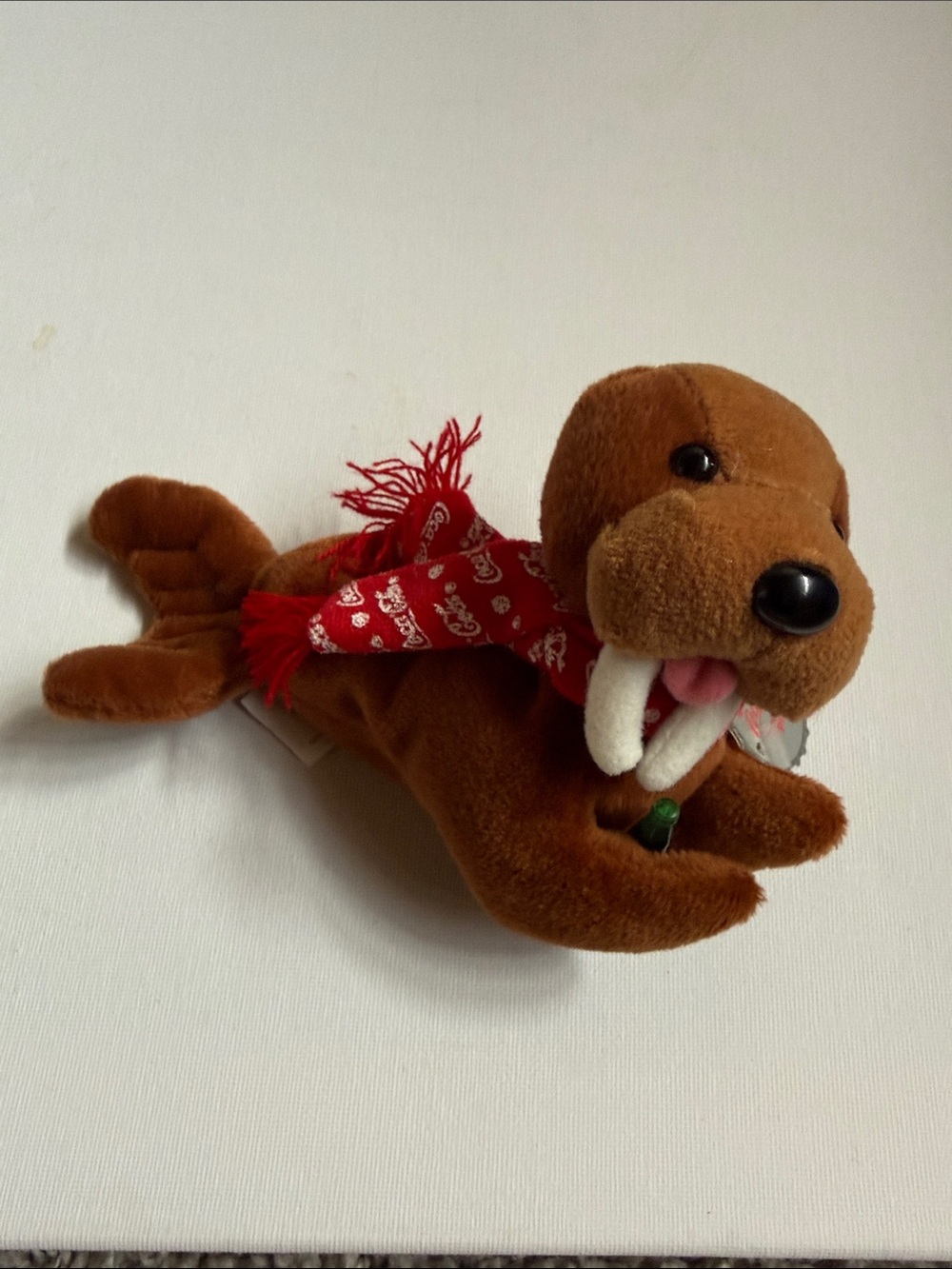 Coca Cola Brown Bean Bag Plush Walrus with Red Bandana